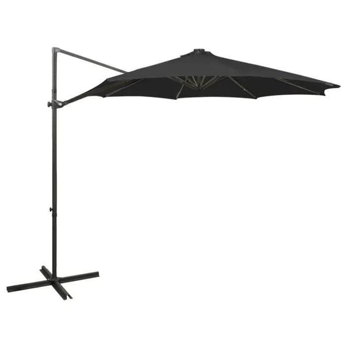 vidaXL Sombrilla de jardín voladiza con palo y luces LED negro 300 cm (2)