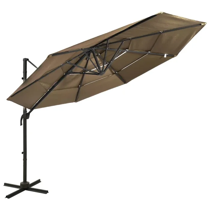 vidaXL Sombrilla jardín de 4 niveles con palo de aluminio taupe 3×3 cm