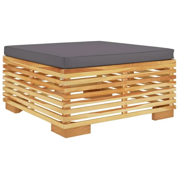 vidaXL Taburete de jardín con cojín gris oscuro madera maciza teca
