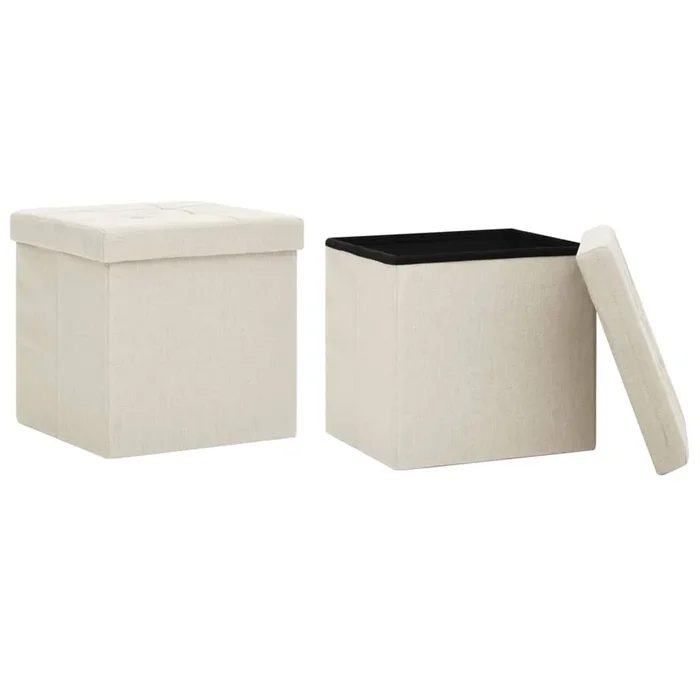 vidaXL Taburetes de almacenaje plegables 2 uds lino sintético crema