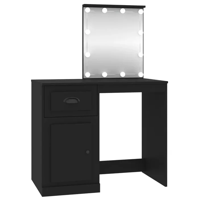 vidaXL Tocador con LED madera contrachapada negro 90x50x132,5 cm