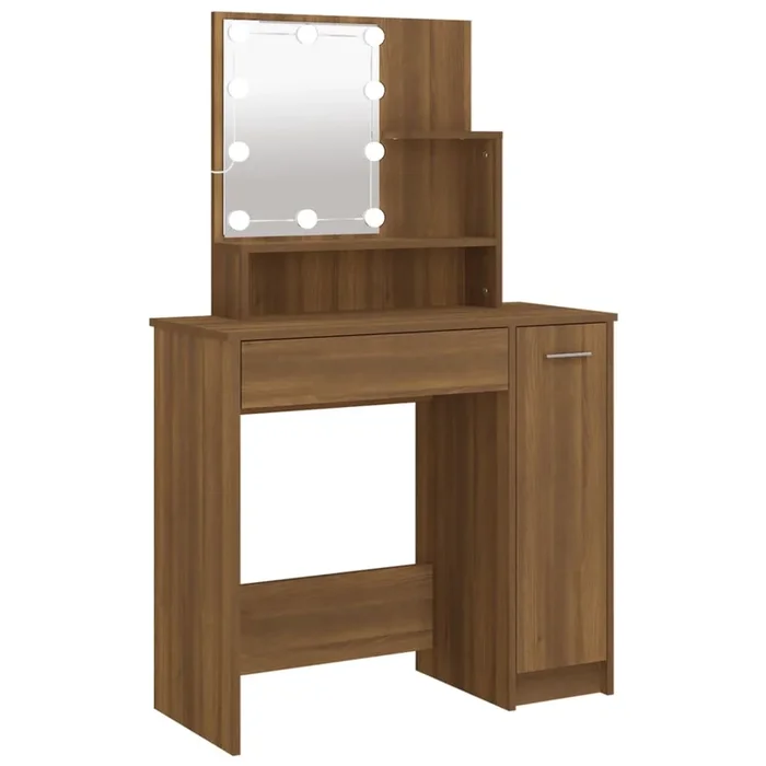 vidaXL Tocador con LED roble marrón 86,5x35x136 cm