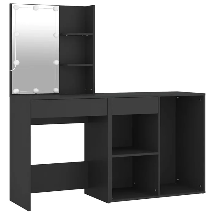 vidaXL Tocador con LED y armario madera contrachapada negro