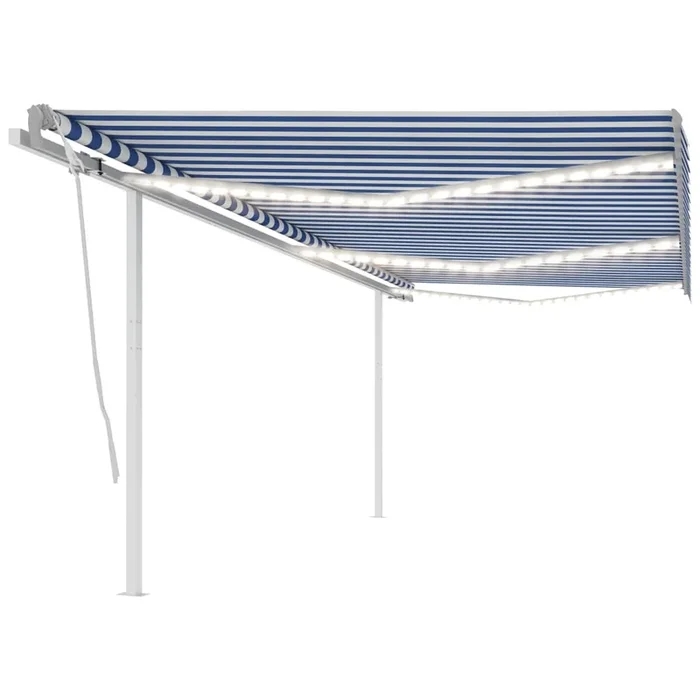 vidaXL Toldo automático LED sensor de viento azul blanco 6×3,5 m
