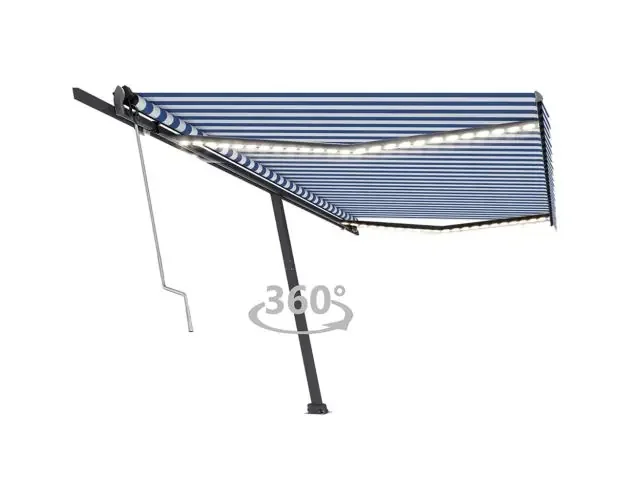 vidaXL toldo automático LED sensor de viento azul y blanco 500×350 cm | Brico Depôt Non Perdere
