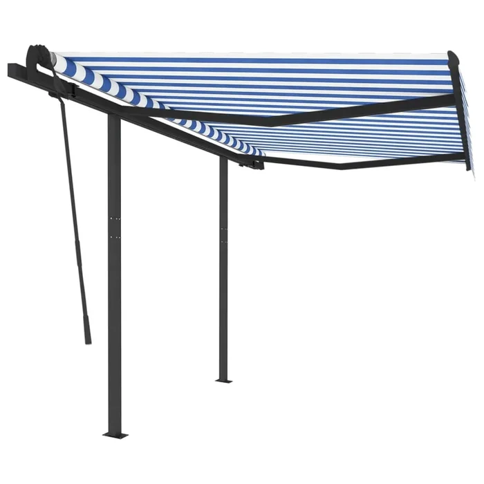 vidaXL Toldo automático retráctil con postes azul y blanco 3×2,5 m