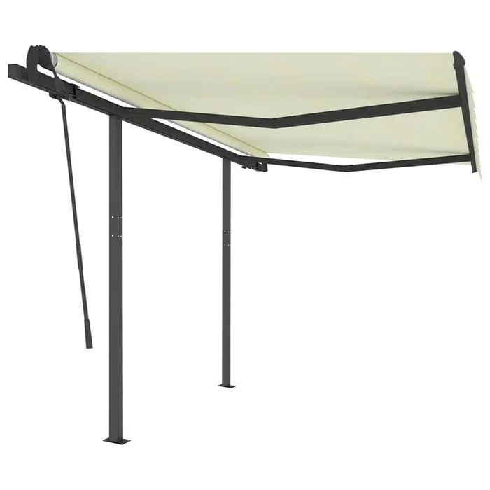 vidaXL Toldo automático retráctil con postes color crema 3×2,5 m