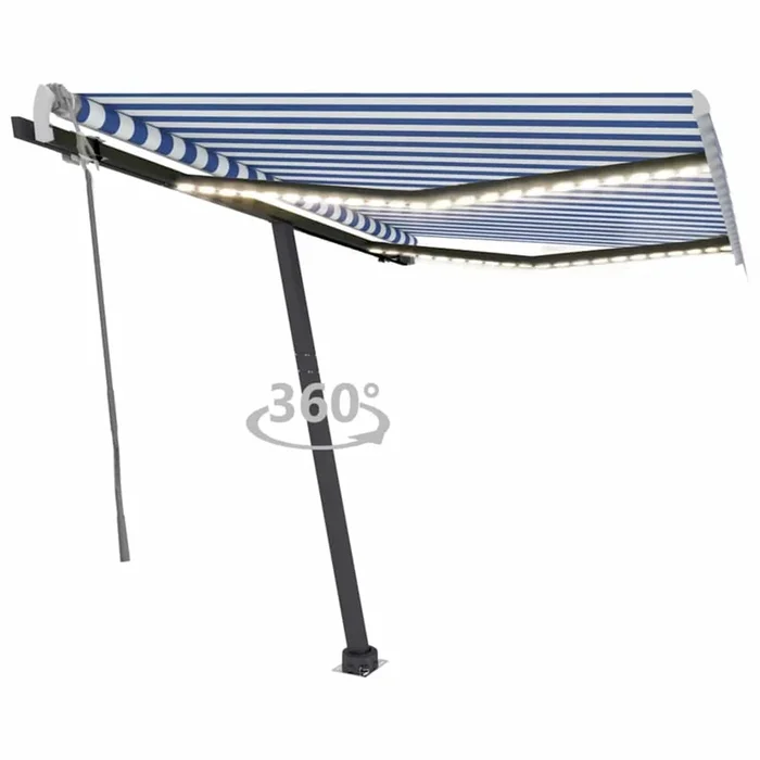 vidaXL Toldo manual retráctil con LED azul y blanco 350×250 cm