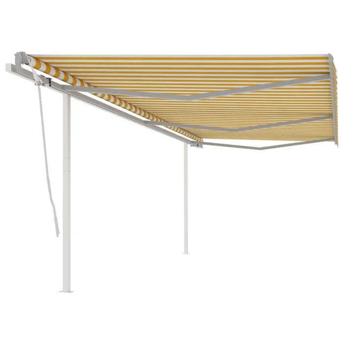 vidaXL Toldo manual retráctil con postes amarillo y blanco 6×3 m