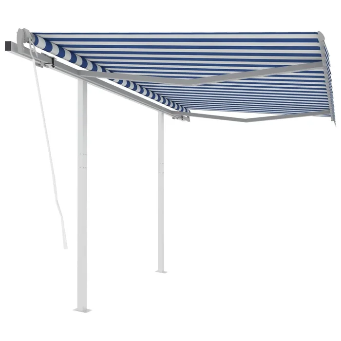 vidaXL Toldo retráctil automático con postes azul y blanco 3×2,5 m