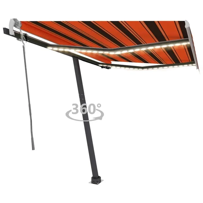 vidaXL Toldo retráctil manual con LED naranja y marrón 350×250 cm (2)