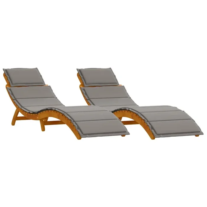 vidaXL Tumbona 2 pcs Gris 184 x 55 x 64cm Madera maciza de Acacia