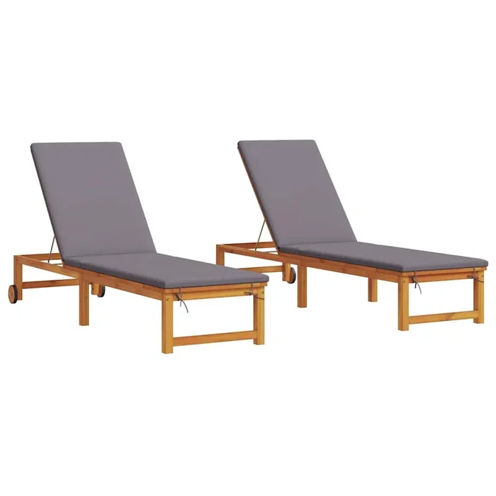 vidaXL Tumbona 2 pcs Marrón 53 x 202 x 89cm Madera maciza de Acacia
