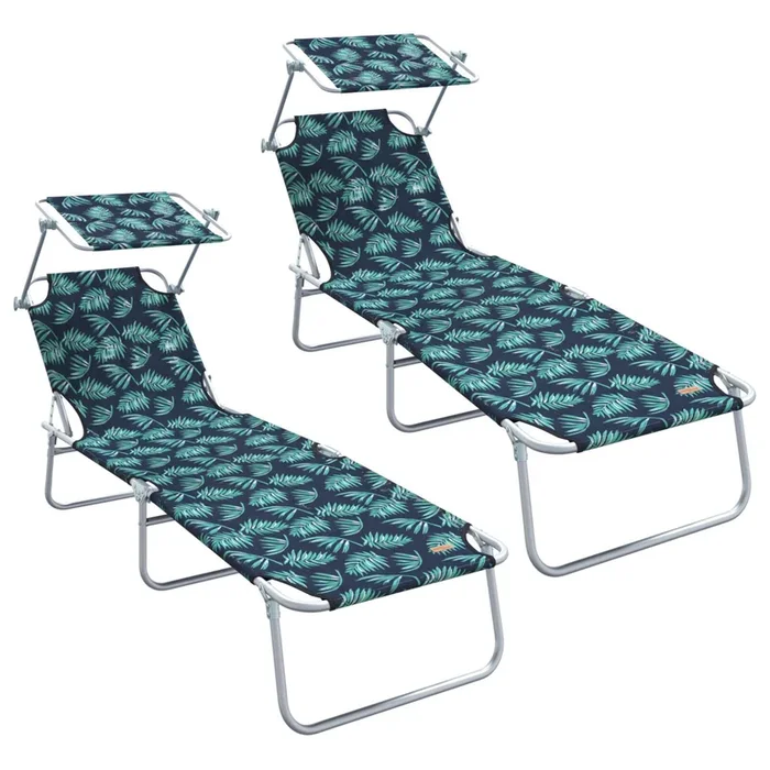 vidaXL Tumbona 2-persona 2 pcs Verde 58 x 188 x 77 cm tela (2)