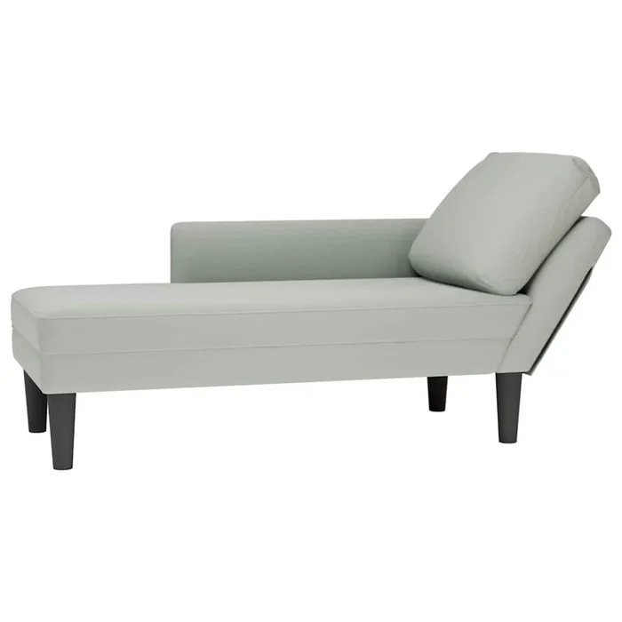vidaXL Tumbona almohada y reposabrazo derecho terciopelo gris claro (2)