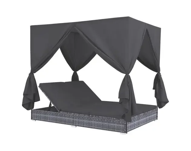 vidaXL tumbona cama con cortinas de ratán sintético gris | Brico Depôt Ultimissimo Modello