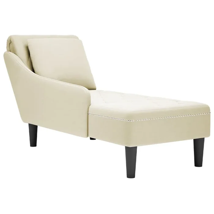 vidaXL Tumbona con almohada y reposabrazo derecho terciopelo crema (2)
