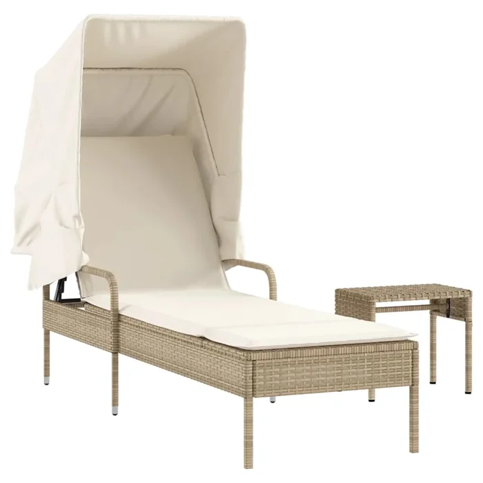 vidaXL Tumbona con capota y mesa ratán sintético beige (2)