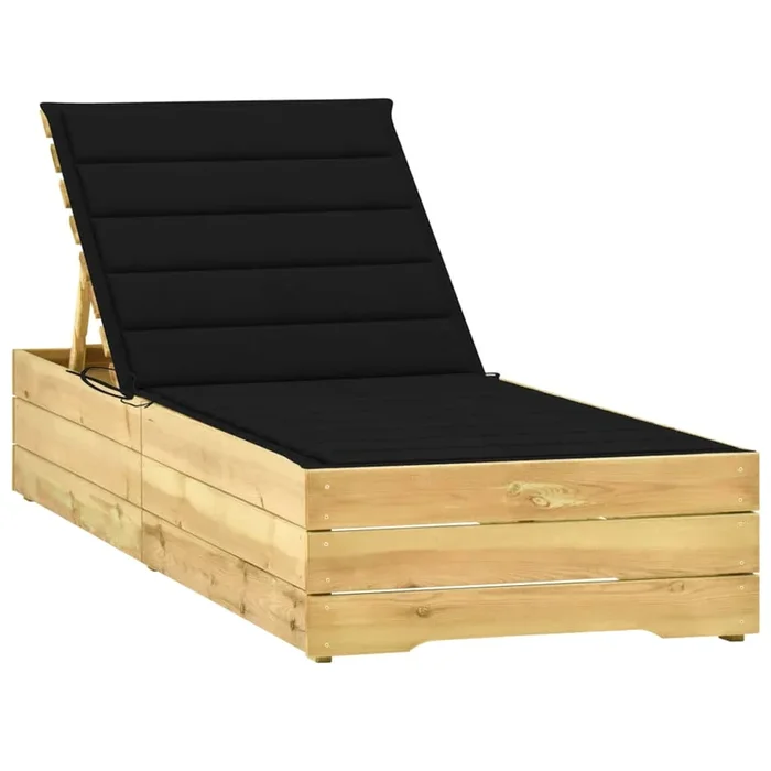 vidaXL Tumbona con cojín negro madera de pino impregnada (3)