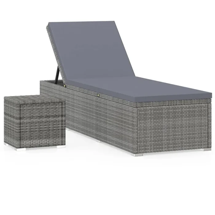 vidaXL Tumbona con cojín y mesita de ratán sintético gris (2)