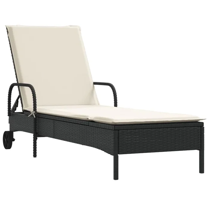 vidaXL Tumbona con ruedas y cojín ratán sintético negro (3)