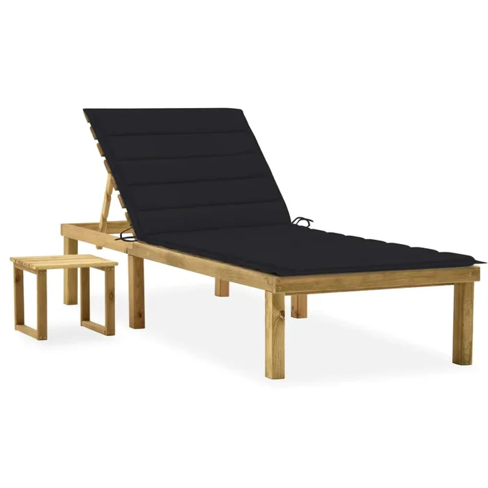 vidaXL Tumbona de jardín con mesa y cojín de madera de pino impregnada (29)