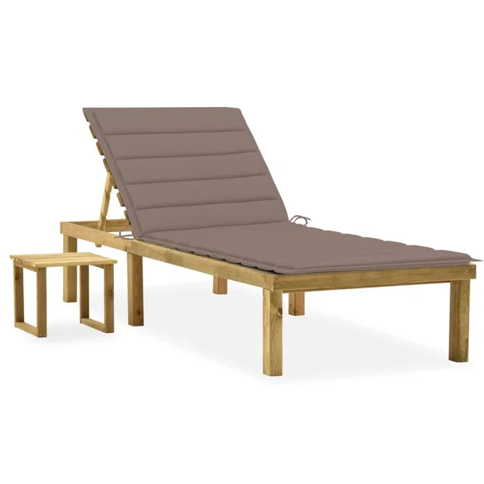 vidaXL Tumbona de jardín con mesa y cojín de madera de pino impregnada (42)