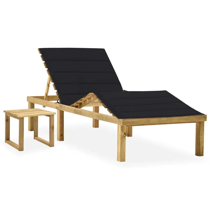 vidaXL Tumbona de jardín con mesa y cojín de madera de pino impregnada (45)