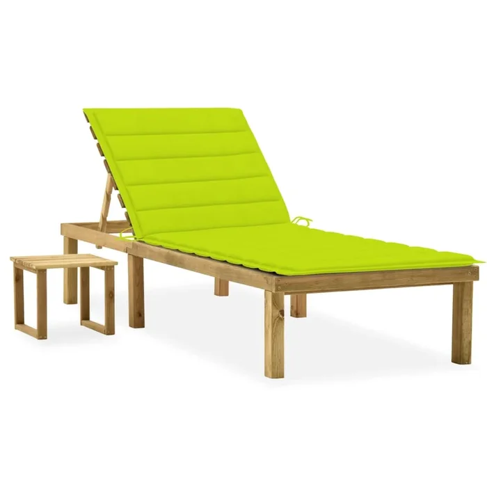 vidaXL Tumbona de jardín con mesa y cojín de madera de pino impregnada (7)