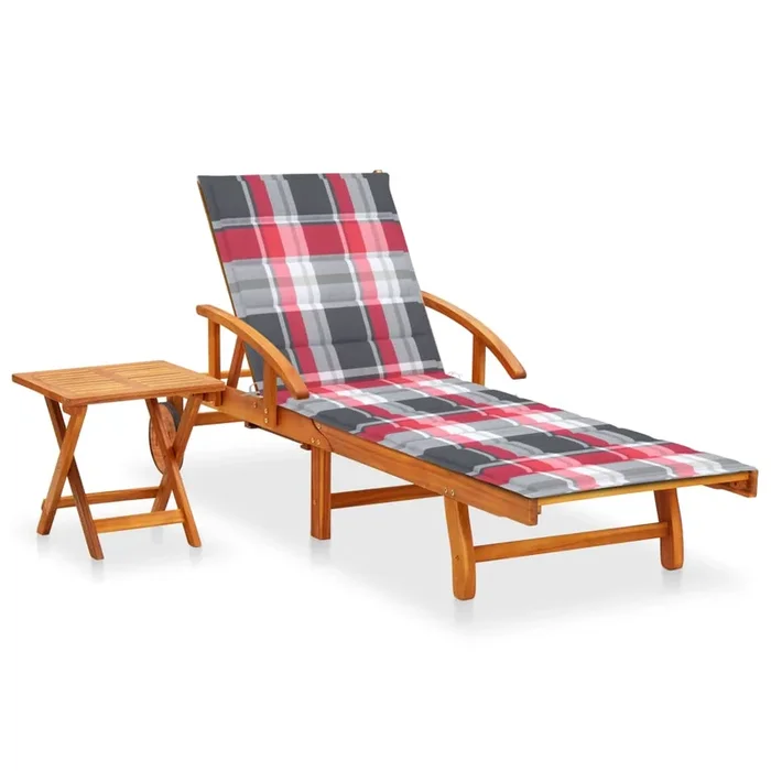 vidaXL Tumbona de jardín con mesa y cojín madera maciza de acacia (4)
