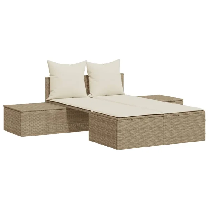 vidaXL Tumbona doble con cojines ratán sintético beige (5)