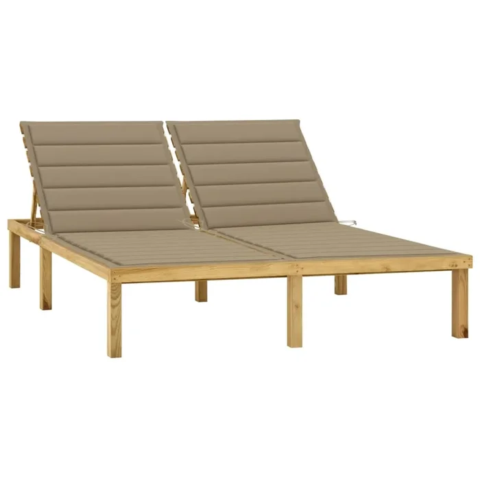 vidaXL Tumbona doble y cojines beige madera pino impregnada (2)