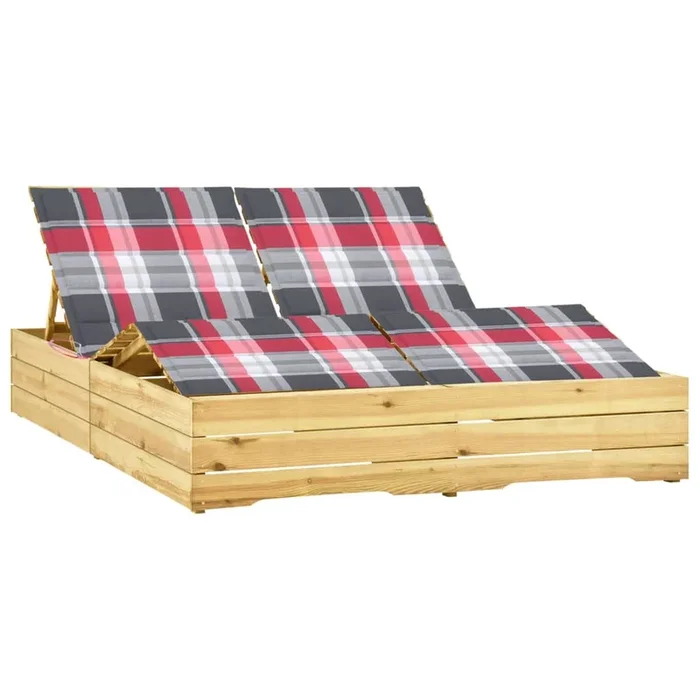 vidaXL Tumbona doble y cojines madera de pino impregnada (3)