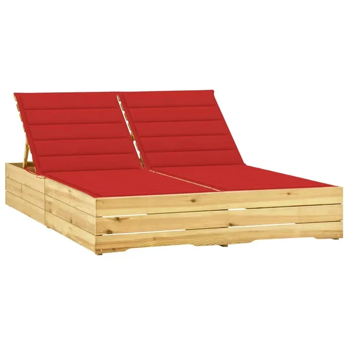 vidaXL Tumbona doble y cojines madera pino impregnada rojo tinto (2)
