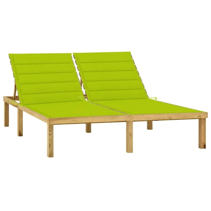 vidaXL Tumbona doble y cojines verde brillante madera pino impregnada (2)