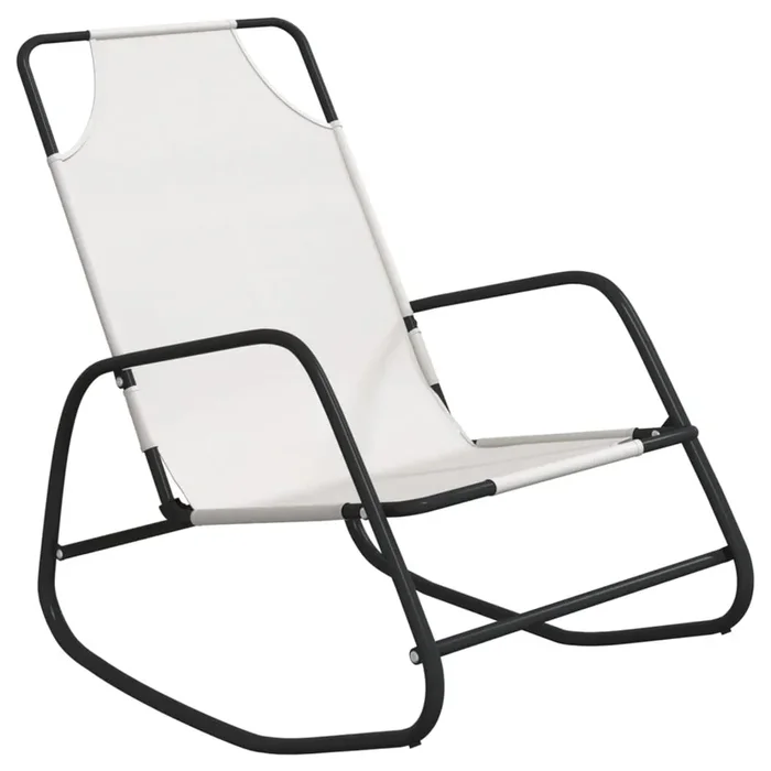 vidaXL Tumbona mecedora de acero y textileno crema (2)
