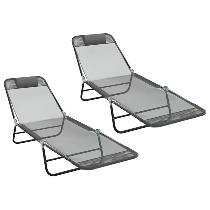 vidaXL Tumbona plegable 2 pcs Gris 182 x 55 x 85.5cm Textileno