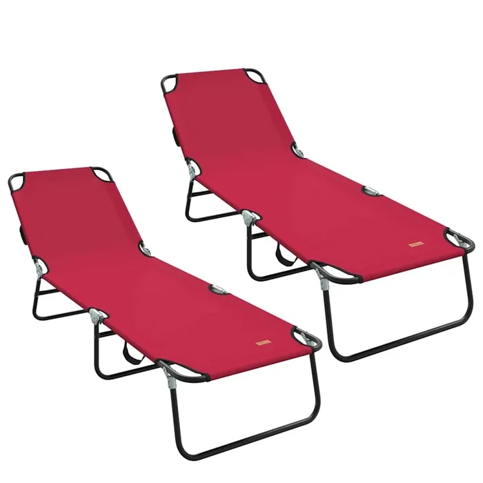 vidaXL Tumbona plegable 2-persona 2 pcs Rojo 56 x 189 x 87cm tela
