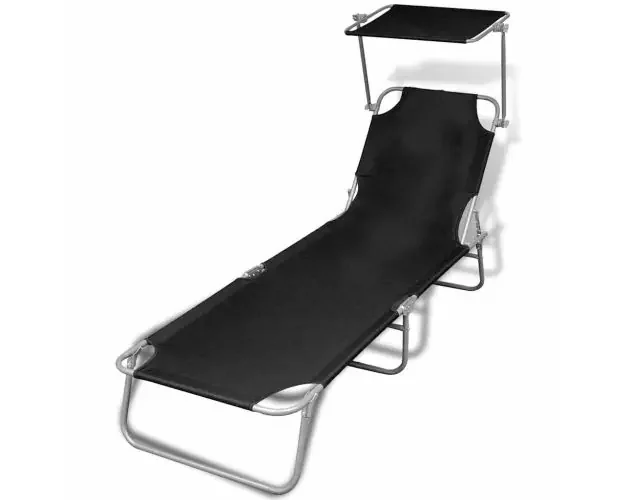 vidaXL tumbona plegable con capota acero y tela negra | Brico Depôt Spedizione Mondiale