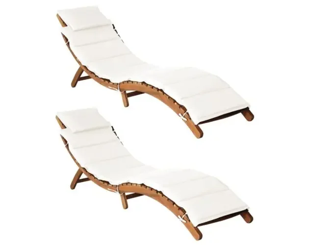 vidaXL tumbonas con cojines 2 uds madera maciza acacia blanco crema | Brico Depôt Prezzo Basso