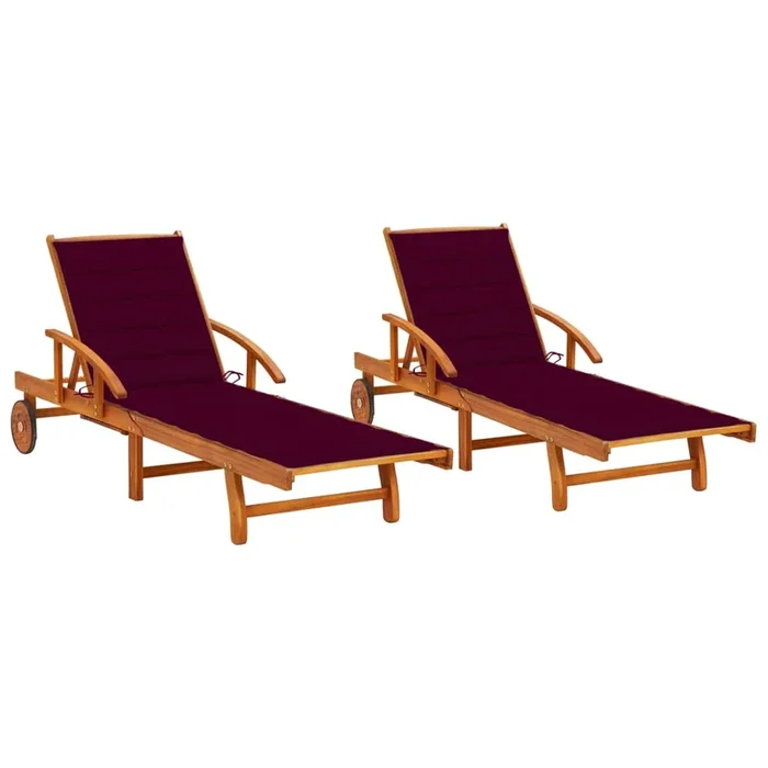 vidaXL Tumbonas con cojines 2 unidades madera maciza de acacia (11)
