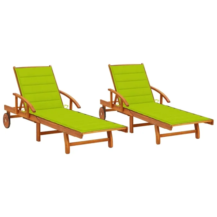 vidaXL Tumbonas con cojines 2 unidades madera maciza de acacia (5)
