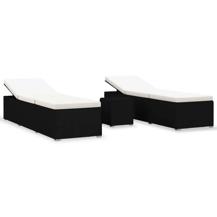 vidaXL Tumbonas de jardín y mesita 3 piezas ratán sintético negro (3)