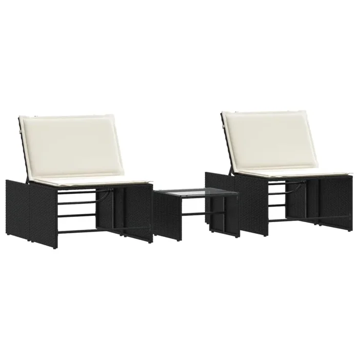 vidaXL Tumbonas modulares 2 piezas con mesa de ratán sintético negro