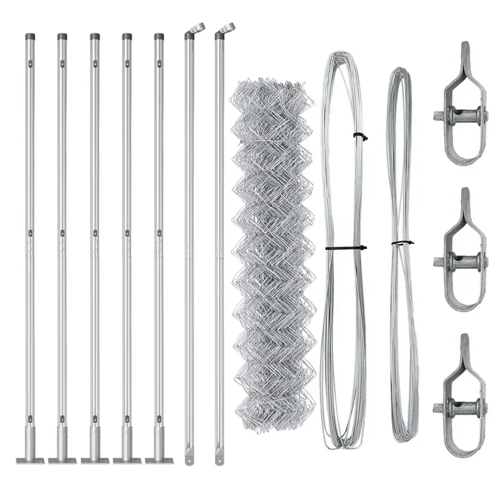 vidaXL Valla de eslabones de cadena con postes Plateado 1 x 10 m Acero