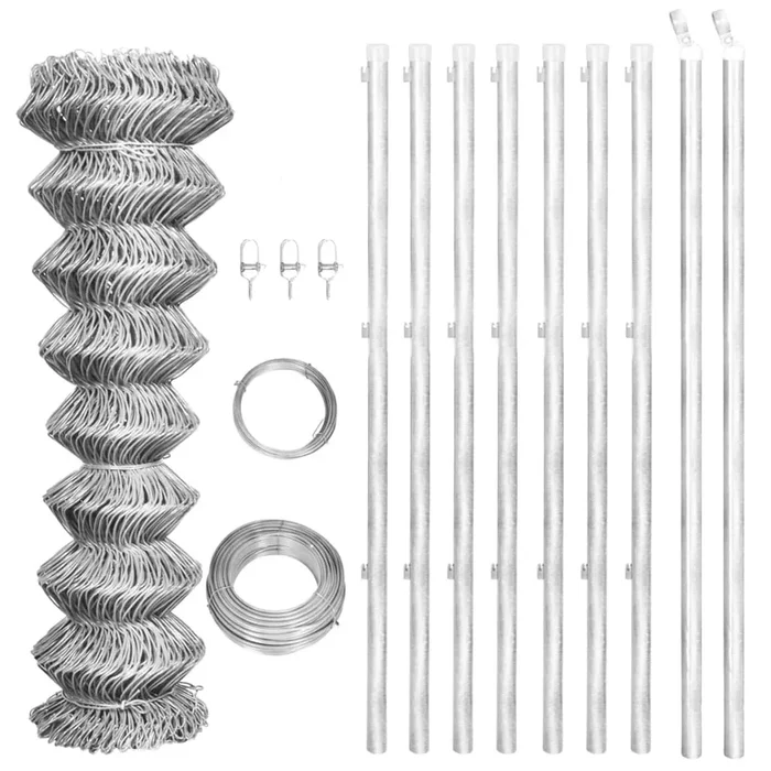 vidaXL Valla tela metálica y postes acero galvanizado plateada 15×1 m