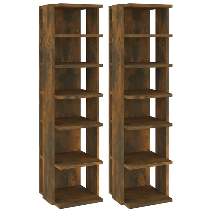 vidaXL Zapatero 2 uds madera contrachapada roble ahumado 27,5x27x102cm