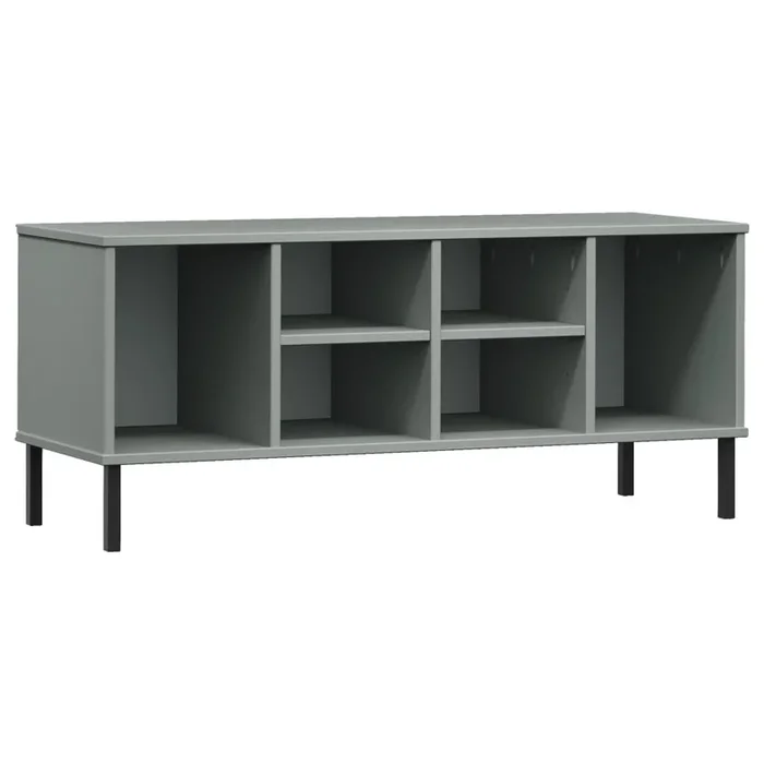 vidaXL Zapatero con patas metal OSLO madera maciza gris 106x35x45 cm