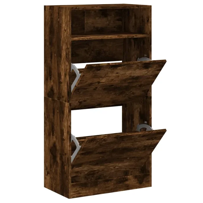 vidaXL Zapatero de madera de ingeniería roble ahumado 60x34x116 cm