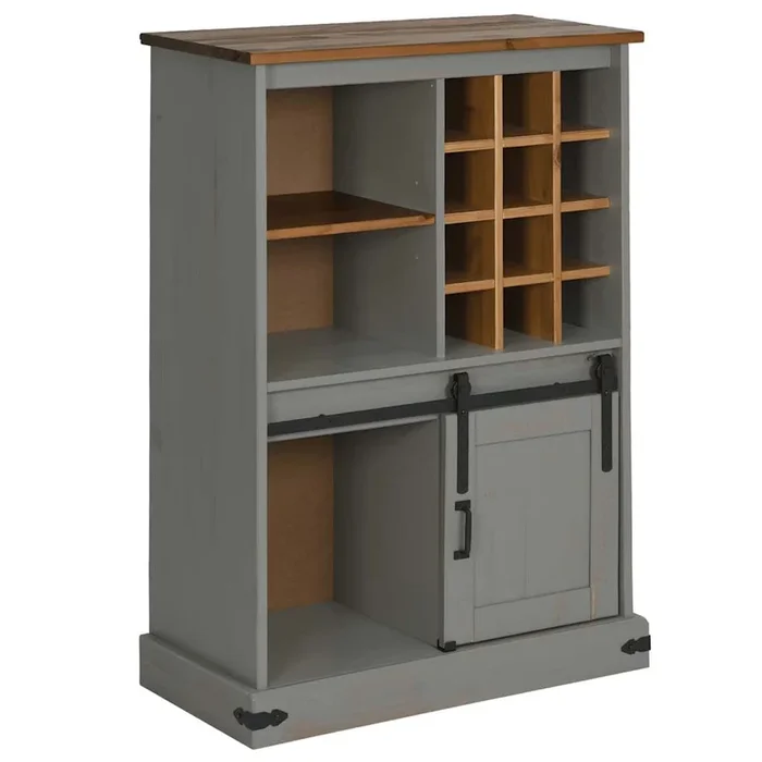 Vinoteca vidaXL HALDEN con botelleros y puerta corredera gris pino (2)